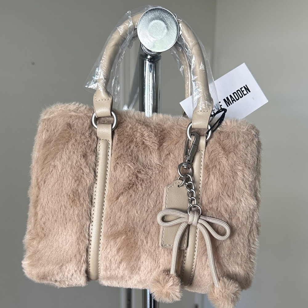 Steve Madden Beige Faux Fur Satchel
